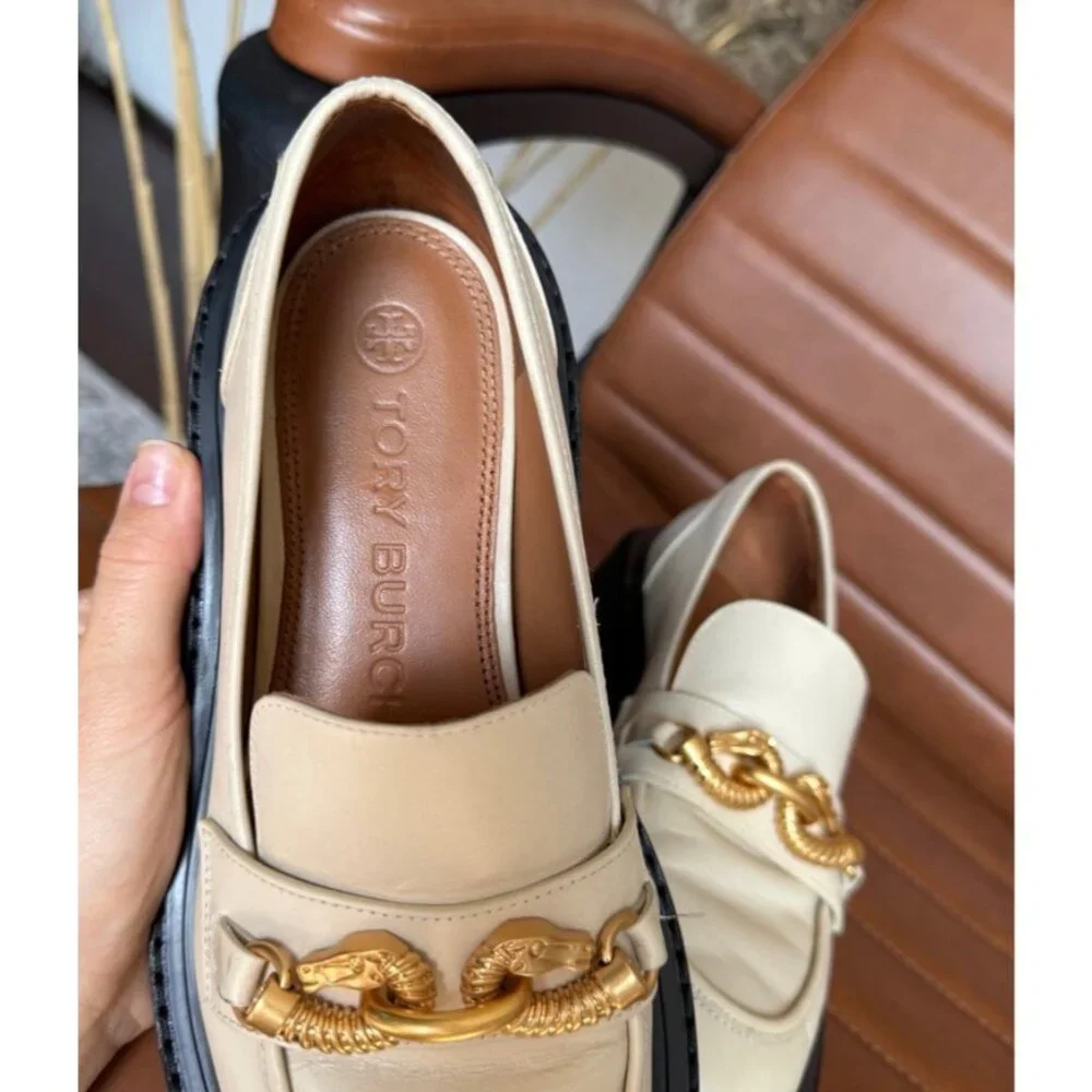 Tory Burch Cream Ivory Jessa Leather Lug Sole Loafers